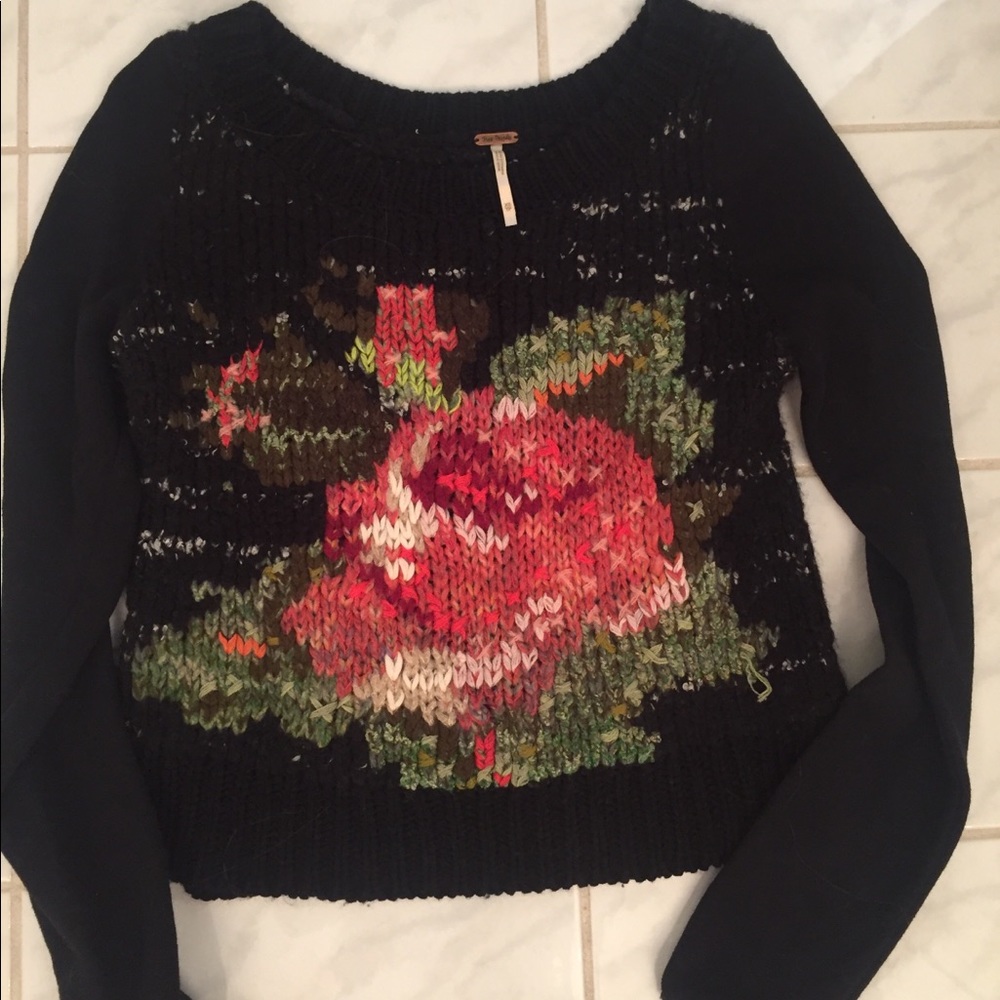 Free People floral knit sweater